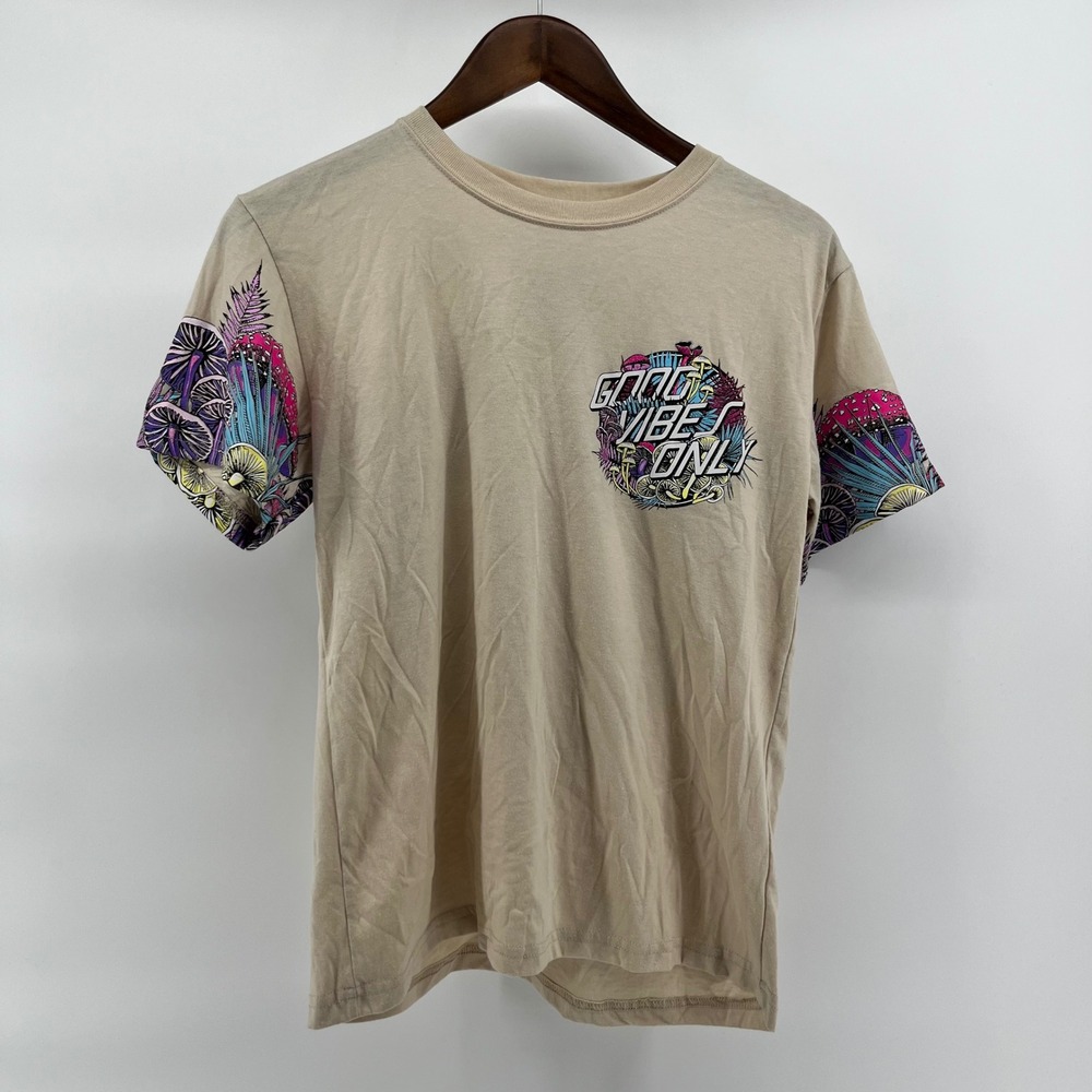 Fresh Laundry Good Vibes Only Mushroom Graphic T-Shirt Tan Mens Large